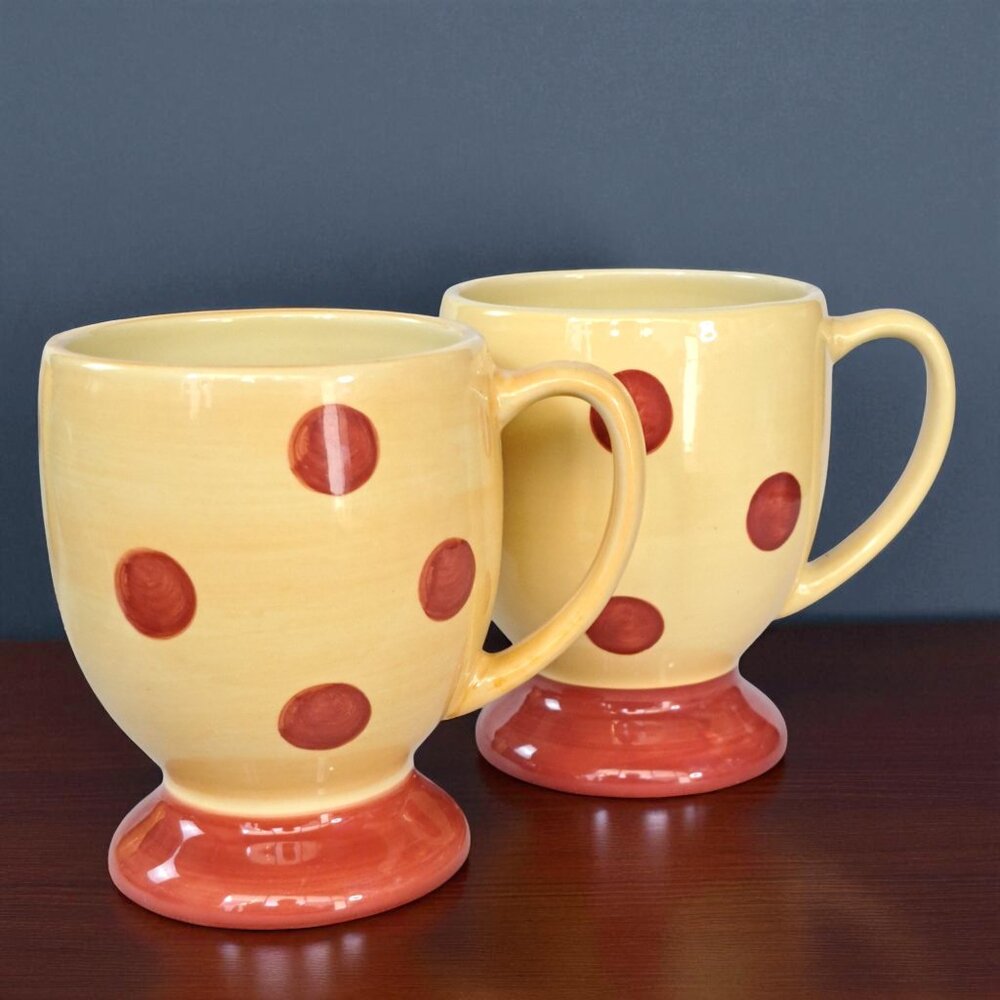 Southern Living at Home Gail Pittman Set of 2 Siena Polka Dot Pedestal Mugs EUC